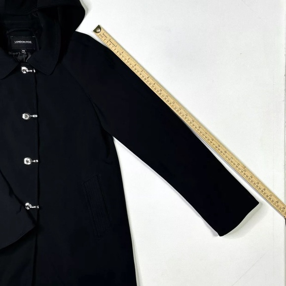 London Fog Trench Coat Women’s PM Black Softshell Metal Buckles Hooded Jacket - Picture 12 of 14
